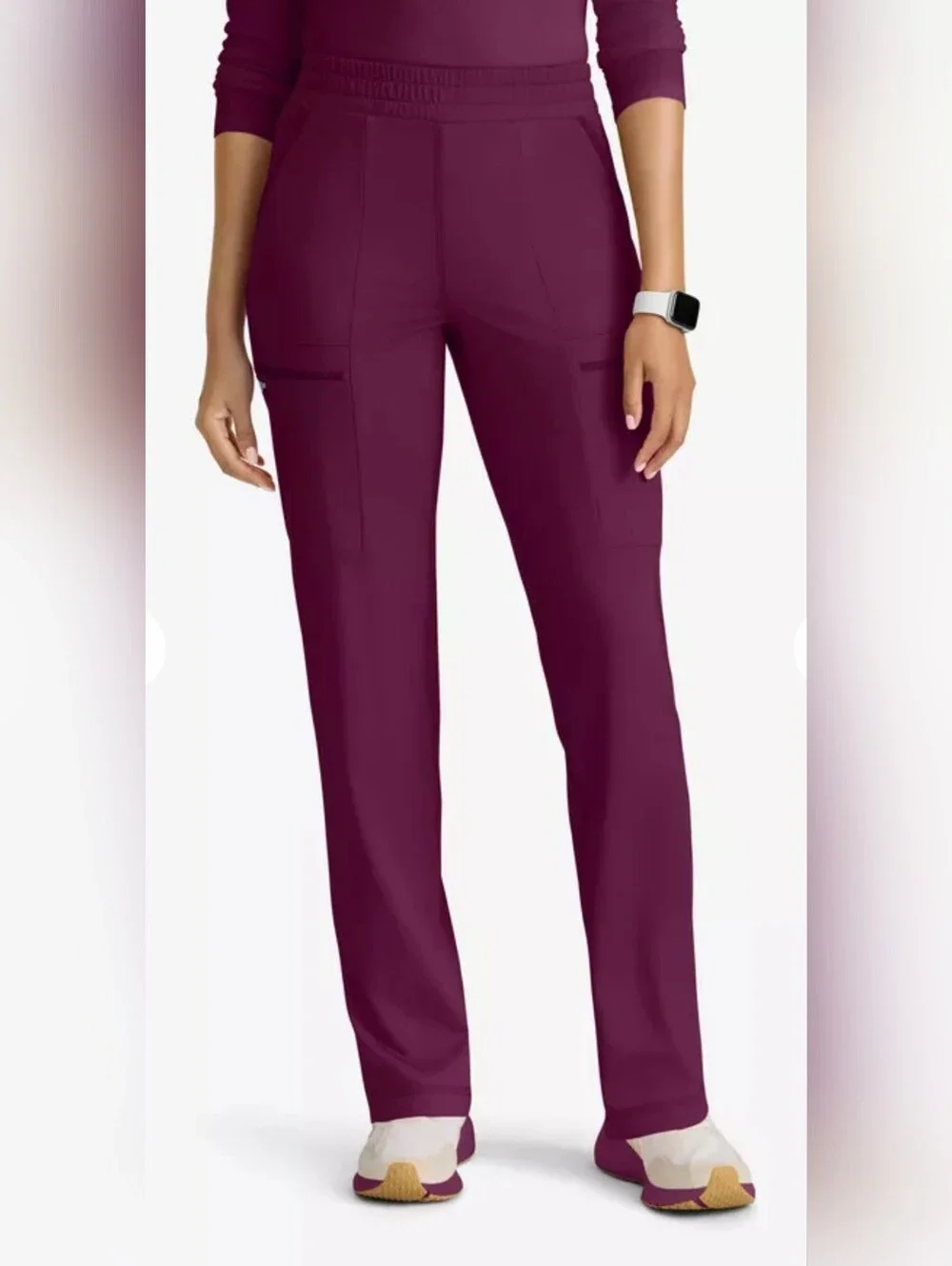 NWT Grey's Anatomy by Barco Knit STRETCH  wine 6-Pocket Cargo Scrub LP - Picture 11 of 11